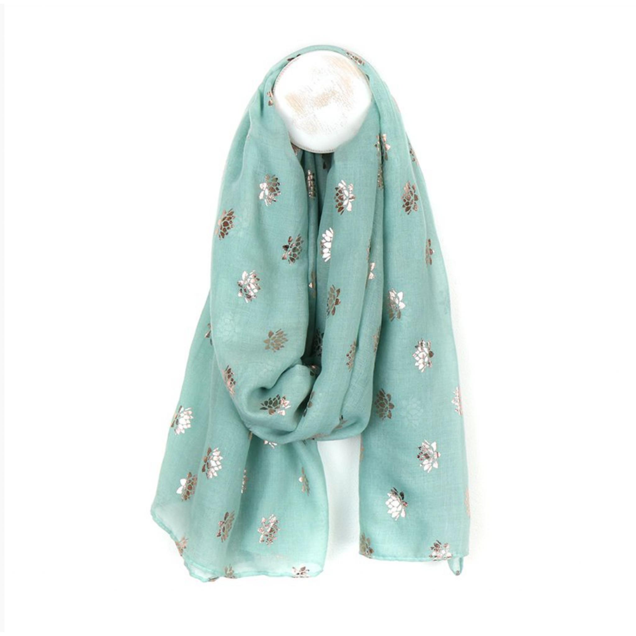 Peace Of Mind Mint Green Scarf With Rose Gold Lotus Print Peace Of Mind Mint Green Scarf With Rose Gold Lotus Print