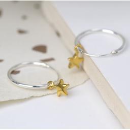 Peace Of Mind Sterling Silver Hoop Earrings With Gold Stars