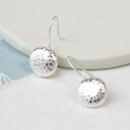 Peace Of Mind Silver Plated Worn Finish Hammered Pebble Earrings