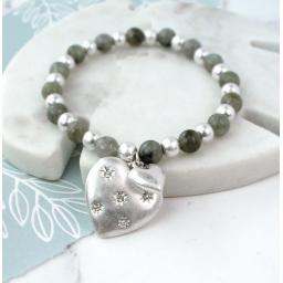 Peace of Mind Silver Plated Studded Heart Beaded Bracelet