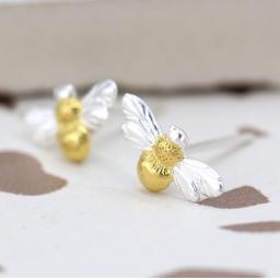 Peace Of Mind Sterling Silver & Gold Bee Earrings