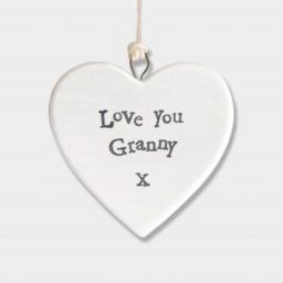 East Of India Love Granny Hanging Porcelain Heart