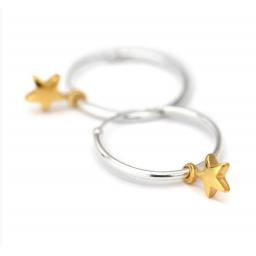 Peace Of Mind Sterling Silver Hoop Earrings With Gold Stars