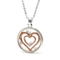Peace Of Mind.Circle Necklace With Rose Gold Hearts & Crystals
