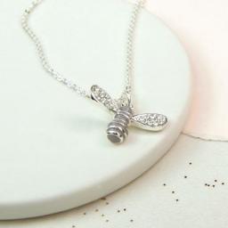 Peace Of Mind. Silver Plated & Enamel Bee Necklace With Crystals