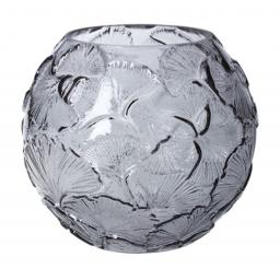 Grey Glass Ginkgo Design Globe Vase