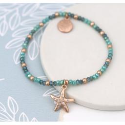 Peace of Mind Aqua Bead & Rose Gold Starfish Bracelet