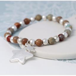 Peace of Mind Silver Plated Double Star Beaded Bracelet