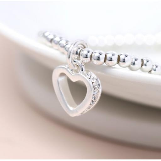 Peace of Mind Silver Plated Crystal Edged Heart Bracelet