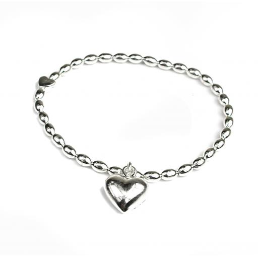 Peace of Mind Puff Silver Plated Heart Bracelet with Heart Charm