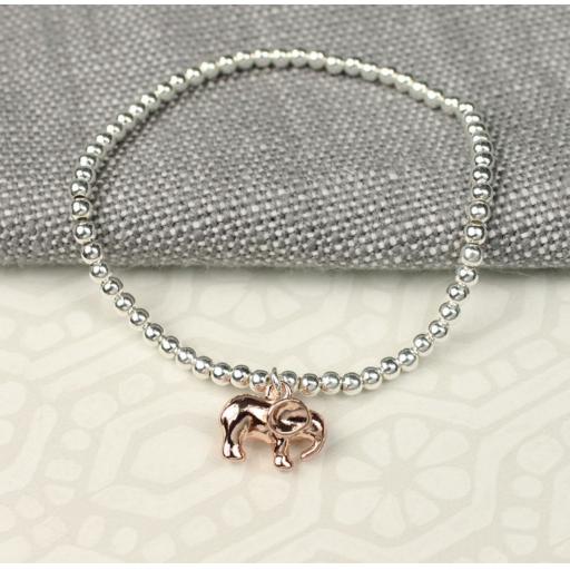 Peace of Mind Silver Plated Bracelet with Rose Gold Elephant