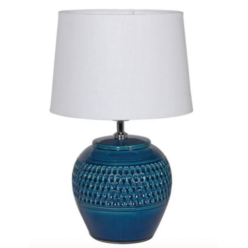 Dark Blue Dimple Lamp with White Shade