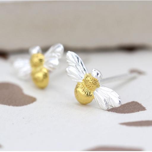 Peace Of Mind Sterling Silver & Gold Bee Earrings