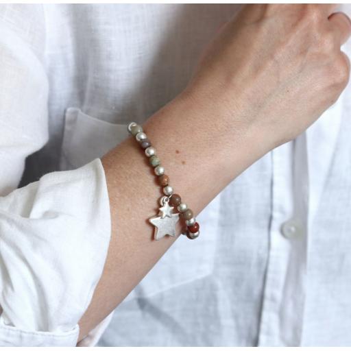 Peace of Mind Silver Plated Double Star Beaded Bracelet