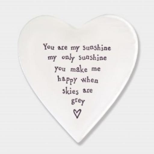 East Of India You Are My Sunshine Porcelain Heart Coaster