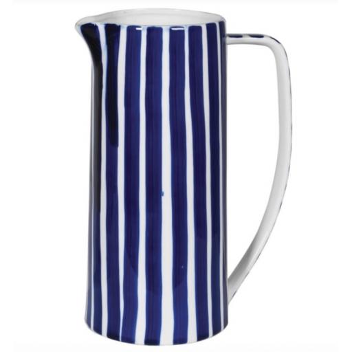 Tall Blue & White Stripe Ceramic Jug