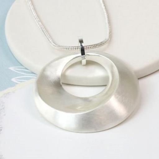 Peace Of Mind. Silver Plated Worn Finish Bevelled Hoop Necklace
