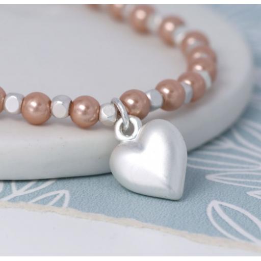 Peace of Mind Pink Pearl & Silver Plated Matt Heart Bracelet