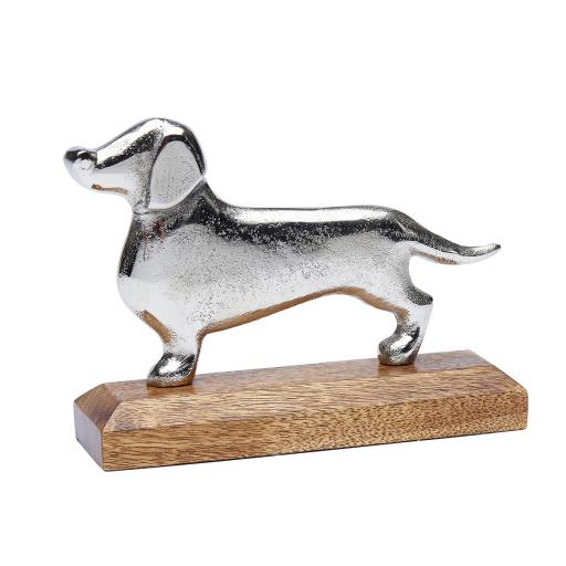 Silver Metal Dachshund On A Wooden Base