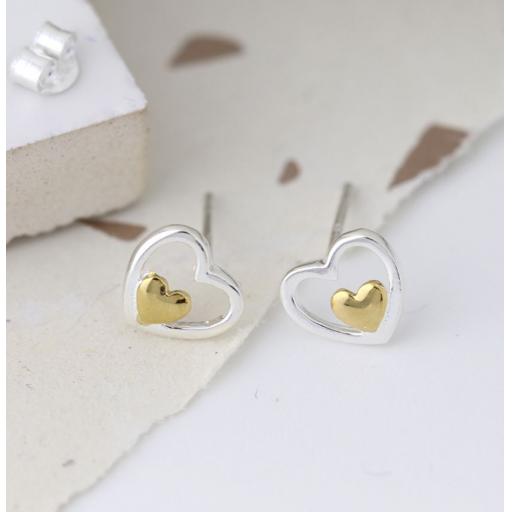 Peace Of Mind Sterling Silver And Gold Double Heart Earrings
