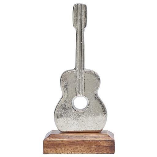 Silver Metal Guitar On Wooden Base