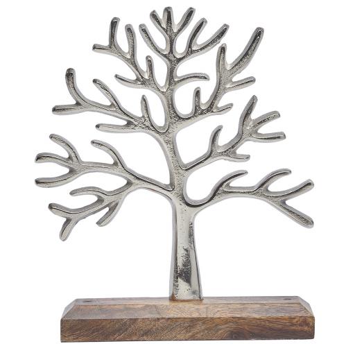Silver Metal Tree On Wooden Base