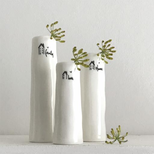 Trio Of Bud Vases, Home, Family, Love By East Of India