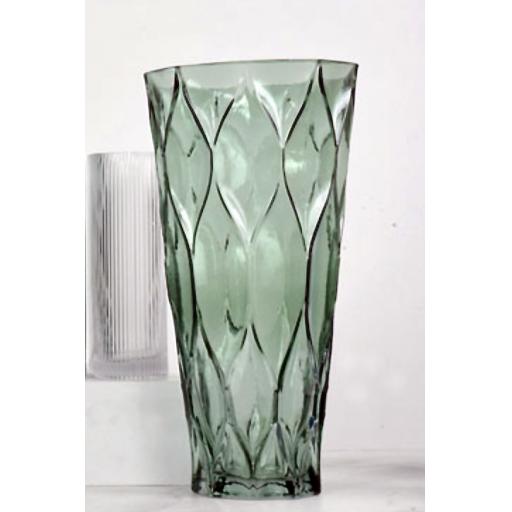 Large Green Trellis Design Glass Vase