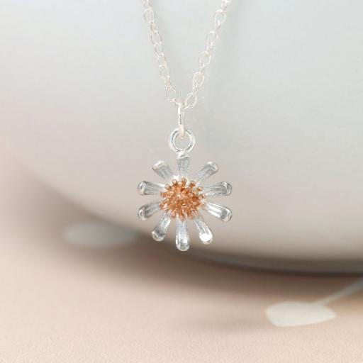 Peace Of Mind Sterling Silver & Rose Gold Daisy Necklace