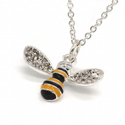 Peace Of Mind Silver Plated Enamel Bee Necklace With Crystal Wings
