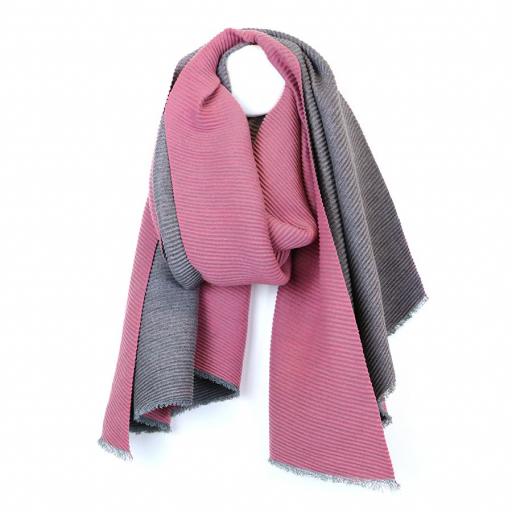 Peace Of Mind Reversible Dark Pink & Grey Pleated Scarf