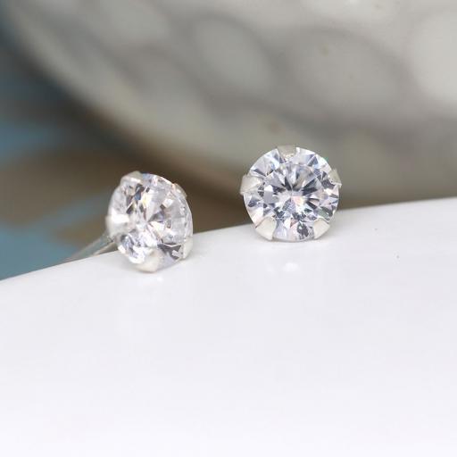 Peace Of Mind Tiny Clear Crystal & Sterling Silver Round Stud Earrings