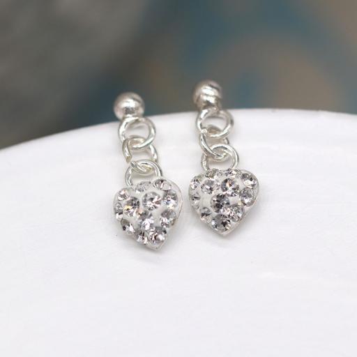 Peace Of Mind Tiny Clear Crystal Heart Drop Sterling Silver Earrings