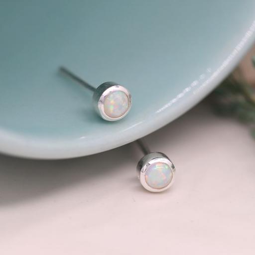 Peace Of Mind Sterling Tiny Silver Opal Stud Earrings