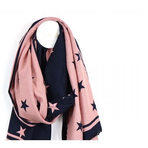 Peace Of Mind Navy & Salmon Pink Mix Reversible Star Scarf