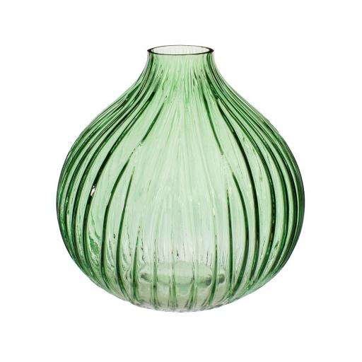 Round Fluted Green Glass Vase