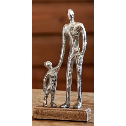 Aluminium Father & Child On Wooden Base