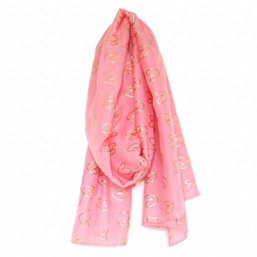PEACE OF MIND Coral scarf with rose gold heart print
