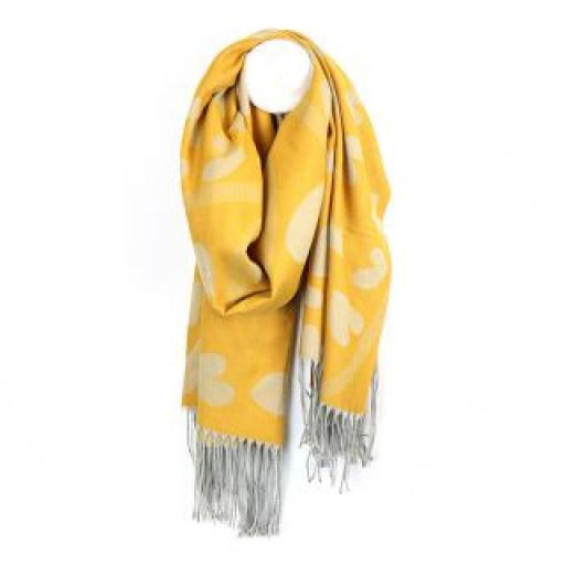 PEACE OF MIND Yellow jacquard hearts reversible scarf