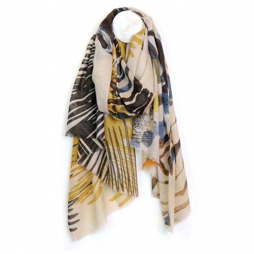 PEACE OF MIND Yellow mix scarf with oversize zebra print