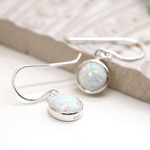 PEACE OF MIND Sterling silver round opal drop earrings