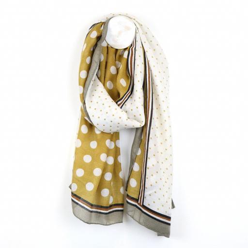 Peace of Mind Mustard dotty print scarf with border