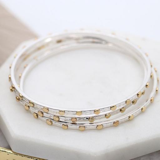 peace of mind Silver plated and golden studded triple bangle set