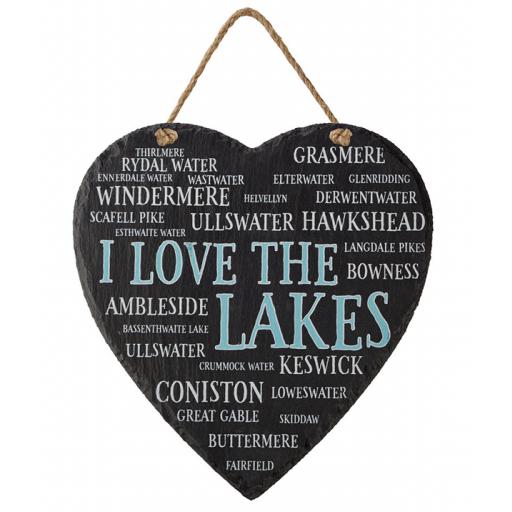 I Love The Lakes Slate Hanging Heart