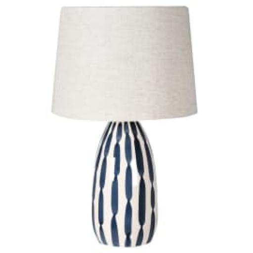 Indigo and Cream Hand Painted Lamp with Linen Shade