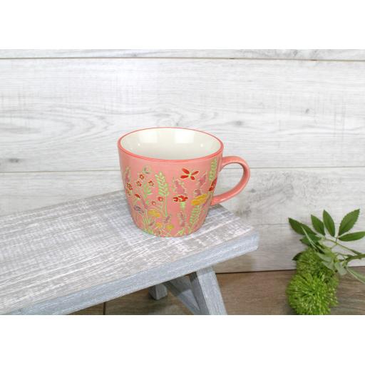 Coral Mug with Flowers
