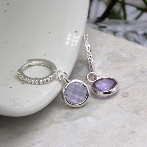 Peace of Mind Silver Plated Earrings with Amethyst Drop