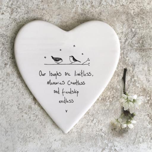 East Of India Our Laughs Porcelain Heart Coaster
