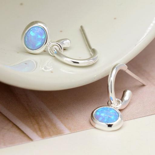 Peace of Mind Sterling Silver Mini Hoop And Blue Opal Earrings