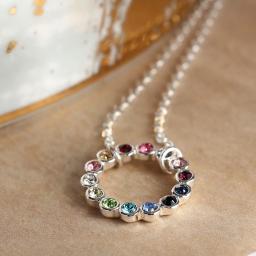 Silver Plated Circle and Rainbow Crystals Necklace.jpg